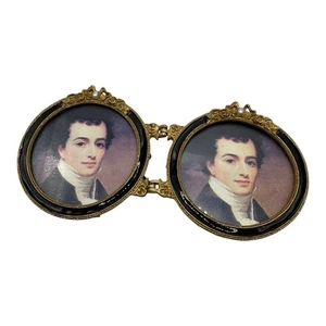 Vintage Double Oval Portrait Frame – 3” Gold Black Folding Miniature with Stands - Bild 1 von 8