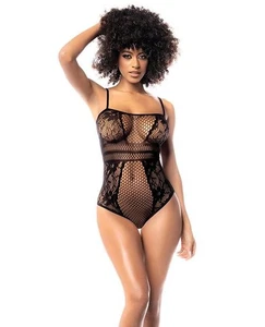Mapale Black Floral Fishnet Bodysuit One Size Lingerie Teddy Sexy Outfit - Picture 1 of 3