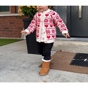 H&M Cardigan Heart Fair Isle Baby Toddler Girls Cardigan Sweater Red Cream 12 M - Picture 1 of 5