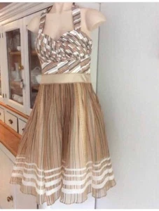 Coast Bandeau Pleated Silk Neutral Stripe Prom Dress Size 8 - Picture 1 of 4