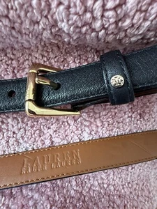 Nuova cintura donna Lauren Ralph Lauren LRL 3/4" in pelle nera con ciottoli taglia M nuova senza etichette - Foto 1 di 8