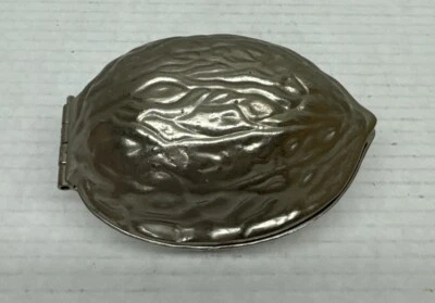 Vintage Nut Cracker Silvertone Metal 5" Long Walnut Shaped Hinged Bowl 1970s - Image 1 of 4