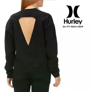 Hurley Dri FIT Women Sweatshirt Cut Out Open Back Long Sleeve Top All Black M L - Picture 1 of 9