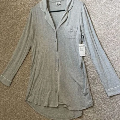 Nordstrom Heather Gray Button Up Long Sleeve Night Gown Size Small - Image 1 of 4
