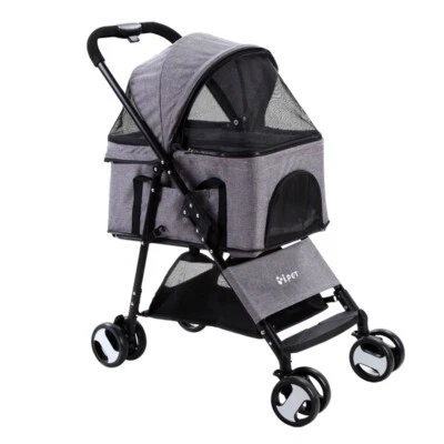 Pet Stroller Dog Pram Cat Carrier Travel Large Pushchair Foldable 4 Wheels Grey - image 1 of 4