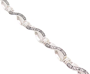 925 Sterling Silver Vintage Bracelet Real Diamonds Inlay Cutout Infinity BT10671 - Picture 1 of 10