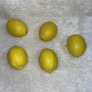 Ceramic Yellow Lemons Heavy Life-Size Faux Life-Like Fruit Lot of 5 Vintage