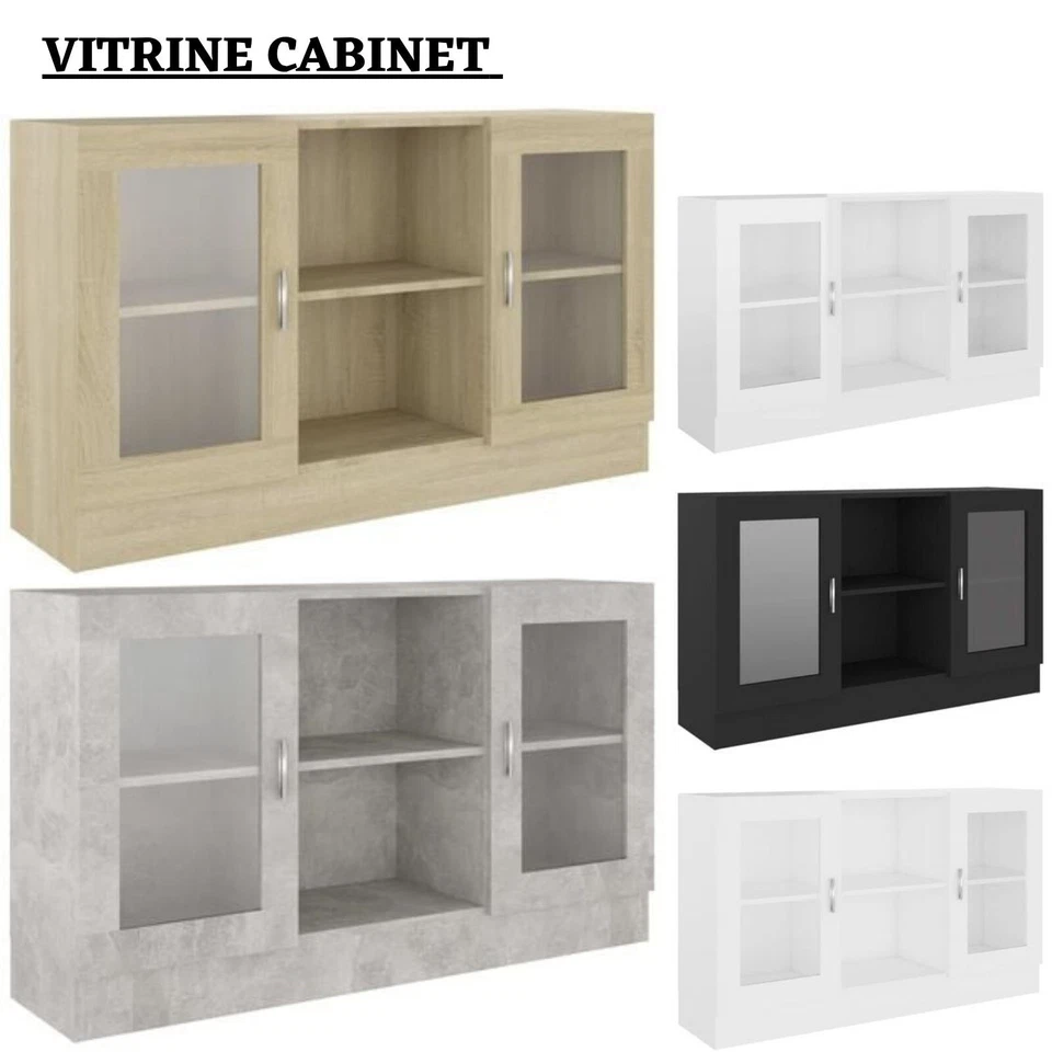 Vitrine Cabinet With Door Storage Organiser Display Sideboard Engineered Wood UK - Image 1 of 1