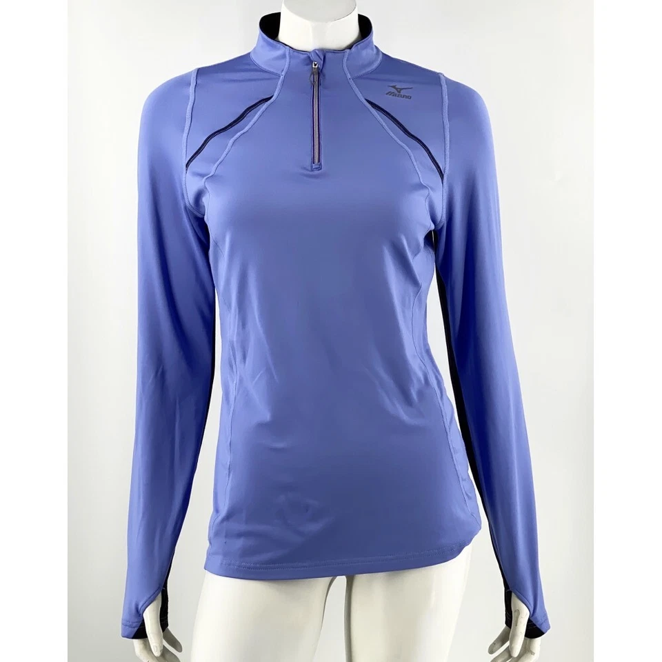 Camisa atlética para correr Mizuno Warmalite Technology Top azul medio agujero para el pulgar Foto 1 de 4