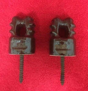 Matched Pair Vintage Brown Ceramic Porcelain Screw Power Line Strain Insulators - Picture 1 of 7