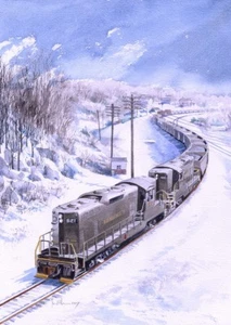 Lectura RR 1950 tren nieve, corte del valle del Líbano, lápiz. Impresiones artísticas de James Mann - Imagen 1 de 2