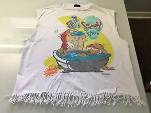 Vintage 1992 Ren & Stimpy Nickelodeon Bathtub Graphic MTV White Shirt Size XL - Picture 1 of 10