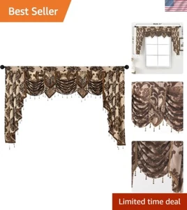 Semi-Sheer Waterfall Swag Valance - Brown Floral Design for Windows - Picture 1 of 8