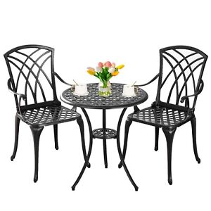 Outdoor Bistro 3 Piece Set ,Cast Aluminum Patio Bistro Table and Chairs Set of 2