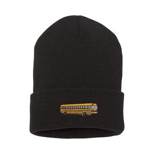 Yellow school bus embroidered black beanie hat - Picture 1 of 2