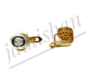 Natural Polki Uncut Diamond 925 Sterling Silver Russian Lock Earring For Women - Picture 1 of 8