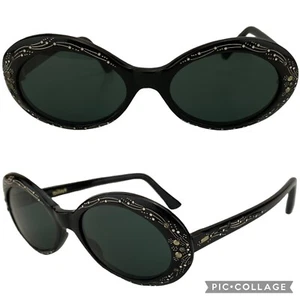 VTG Pilot 1950s 60s Womens Sunglasses Oval Ornate Engraved Rhinestone Starburst - Picture 1 of 12