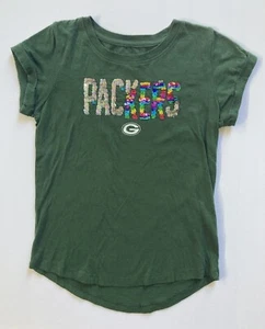 NFL Team Apparel Girls M 7-8 Green Bay Packers Rainbow Flip Sequin T-Shirt - Picture 1 of 3