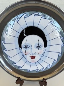 Rare Vintage Stainless Steel Cocktail Tray 80’s Pierrot Mime Blue Black & White - Picture 1 of 10