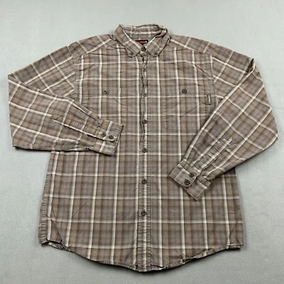 Wolverine Men Shirt M Brown Button Up Plaid Short Sleeve Pocket Logo Casual Work - Image 1 of 4