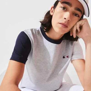 LACOSTE 🐊 FRANCE Crew Neck Colorblock Cotton [TH3745-51] T-Shirt LARGE [5] - Picture 1 of 4