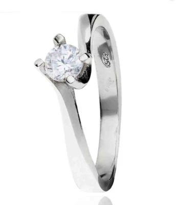 Anello solitario con zircone brillante Argento sterling 925 gioielli donna rodio - Immagine 1 di 3