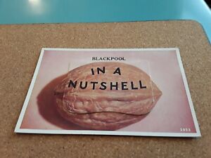 MAILING NOVELTY PULLOUT POSTCARD BLACKPOOL, LANCASHIRE IN A NUTSHELL. WALNUT