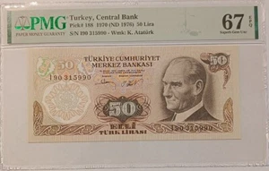 Turkey 50 Lira ND 1976 P#188 PMG 67 EPQ Superb Gem UNC - Serie I 90 - Picture 1 of 4