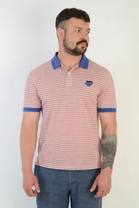 Prada Milano Luxury Men's Red & Blue Striped Polo Shirt Size L-XL Made in Italy - Picture 1 of 8