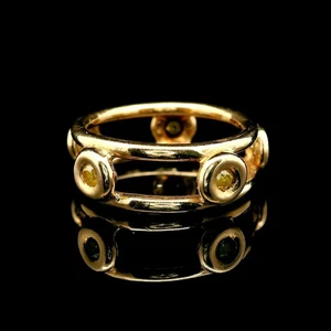 14k Yellow Gold and Bezel Set Peridot 4.8g Solid Open Band Ring Size 4.25 - Picture 1 of 3