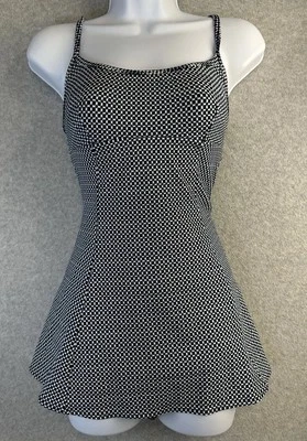 Adrienne Vittadini Black White Geometric Swim Suit Dress One Piece Sz S - Image 1 of 4