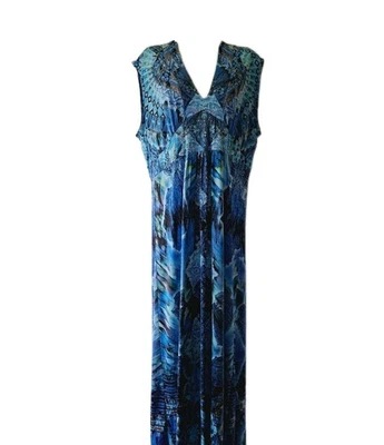 Vestido World Unity XL Azul Slinky Maxi Boho Diosa Hada Núcleo Gemas Vestido Foto 1 de 4