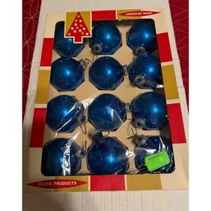 Productos de vidrio Coby de colección 12 piezas adornos navideños azul brillante redondo hecho en Estados Unidos - Imagen 1 de 4