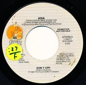 ASIA - DON'T CRY - GEFFEN 7-29571 - 45 Record VG++ - Imagen 1 de 2