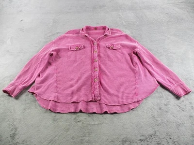 FP One Shirt Womens Large Pink Waffle Knit Button Front Thermal Oversized Top - Image 1 of 4
