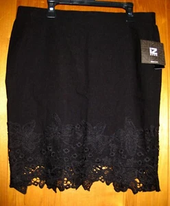 iZByer Solid Millenium Black SKIRT Size Large Floral Lace Fringe Stretch $38 NWT - Picture 1 of 6