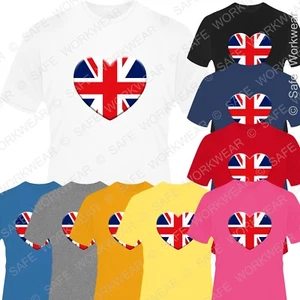 Men's Union Jack Heart T Shirt Britain UK Flag D7 -Unisex Tops - Many colours - Picture 1 of 15