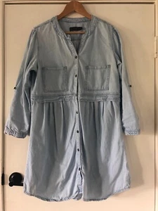 Ladies S 10 COUNTRY DENIM relaxed Shirt DRESS Tab Sleeves Light Faded Blue - Picture 1 of 9