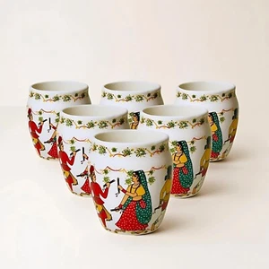 Kullahad Juego de 6 con Impresión Única a Mano, Auténtico Conjunto Kulhad Reutilizable Indio - Imagen 1 de 7