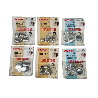 Vtg Gripper Cover Buttons Lot 6 Refills Kit Aluminum Assorted Sizes USA NOS HTF - Image 1 of 4