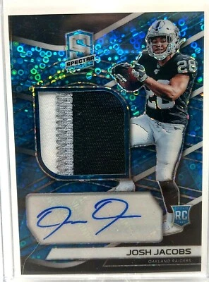 2019 Spectra Rookie Autograph Neon Blue JOSH JACOBS 3 Color Patch Auto 42/75 - Image 1 of 2