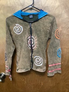 Shop Therapy Cotton Jersey Jacket Nepal, Multicolor Patchwork Hippy Coat M/Small - Picture 1 of 7
