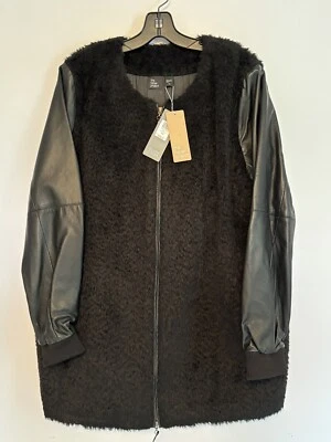 Eileen Fisher Suri альпака и кожаное пальто с длинным рукавом куртка с подкладкой черный L новый с Ярлыками - Изображение 1 из 4