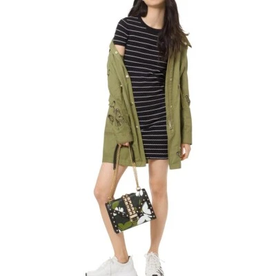 NUEVO VESTIDO SUÉTER CEÑIDO AL CUERPO FESTONEADO A RAYAS PARA MUJER MICHAEL KORS TEDO Foto 1 de 2