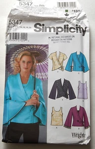 Top y tanque envolvente de kimono Simplicity 5347 ©2003 talla 14-20 UC FF - Imagen 1 de 2