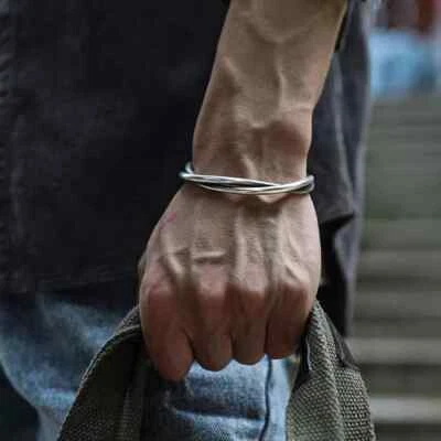 Silver Twisted Cuff Bracelets 925 Silver Mens Bangle All Size Bangle - Image 1 of 4