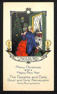Gazette and Daily Boys' and Girls' Newspaper York, PA Christmas Card - c1920's - Picture 1 of 2