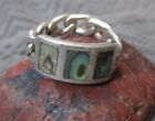 Vintage Sterling Silver Chain Link Style Ring With Abalone Design, Size 7