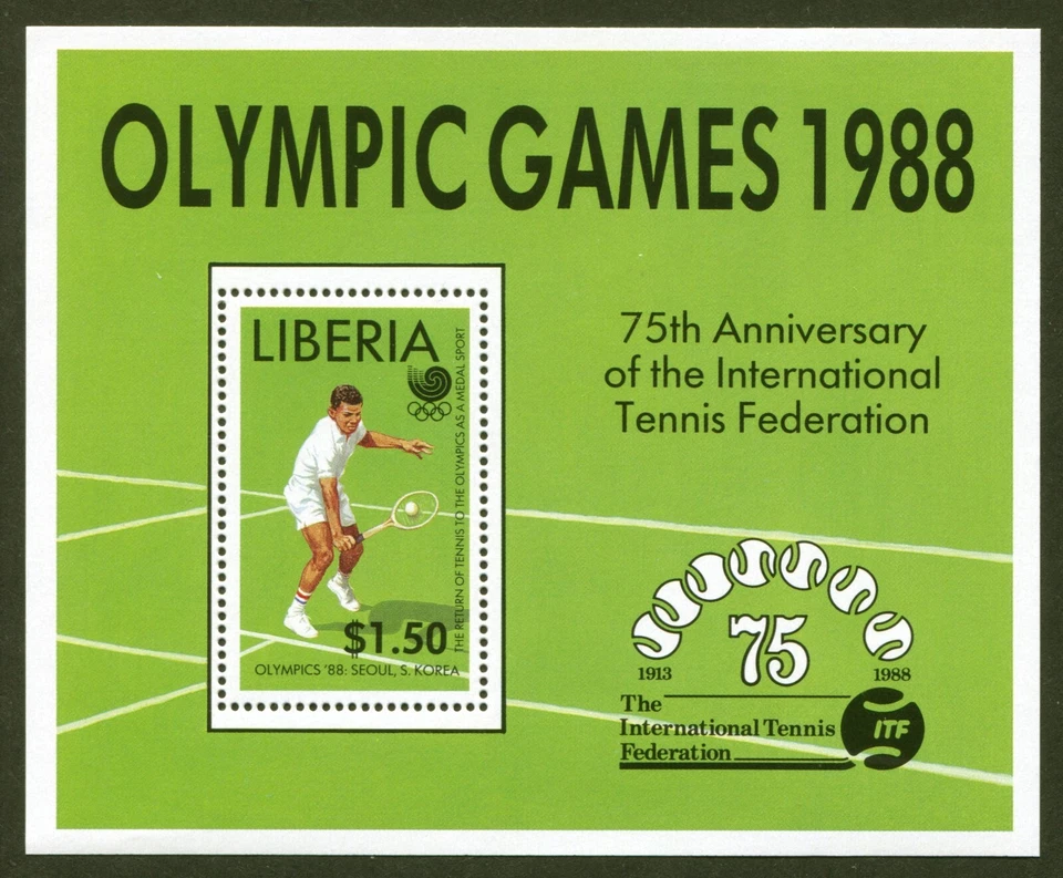 利比里亚 Sc# 1096,1988 年夏季奥运会和网球联合会 S/S,VF 全新无标签 无故障 — 第 1/1 张图片