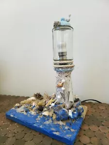 Wooden Lighthouse Lamp Upcycled Handmade Nautical Coastal Table Lamp Bedside - Picture 1 of 7